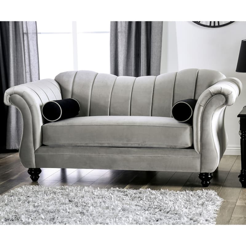 Mercy Transitional Pewter Shell Tufted Loveseat by Furniture of America