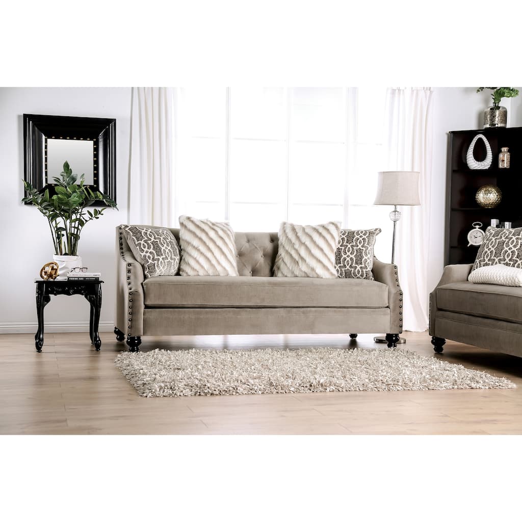 Cram Traditional Brown Chenille Tufted Nailhead Sofa by Furniture of America