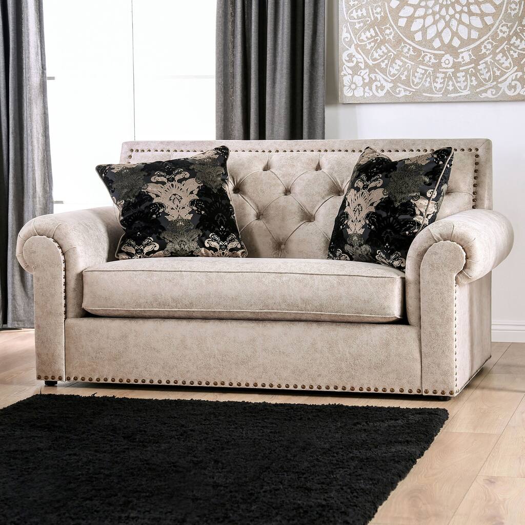 Estella Traditional Beige Tufted Nailhead Loveseat by Furniture of America
