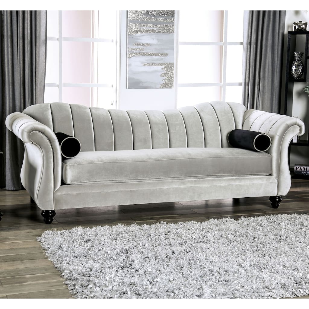 Page Glam Pewter Chenille Upholstered Shell Tufted Sofa by Silver Orchid