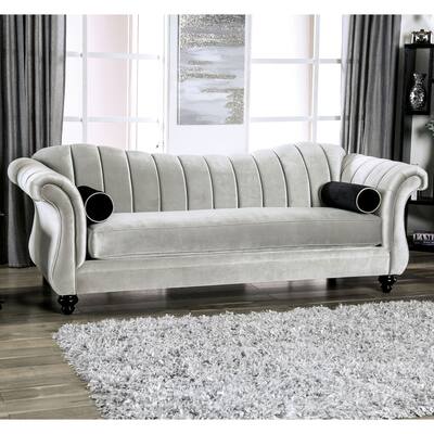 Page Glam Pewter Chenille Upholstered Shell Tufted Sofa by Silver Orchid