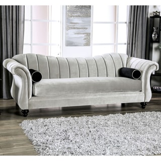 Page Glam Pewter Chenille Upholstered Shell Tufted Sofa by Silver Orchid