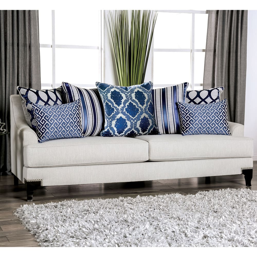 Cooper Transitional Chenille Upholstered Sloped Arms T-Cushion Sofa by Furniture of America