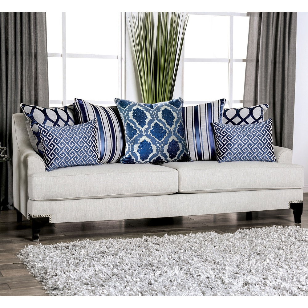 Furniture of America Cooper Transitional Chenille Upholstered Sloped Arms T-Cushion Sofa