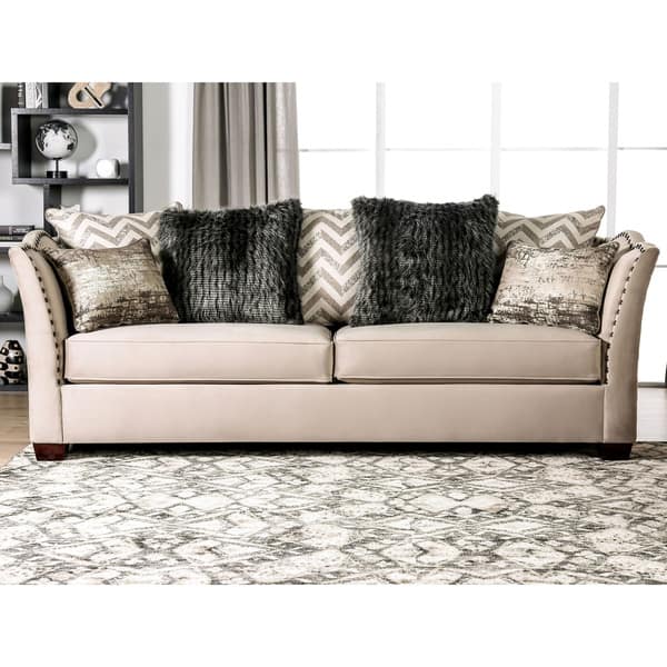 slide 2 of 9, Silver Orchid La Marr Farmhouse Beige Nailhead Sofa