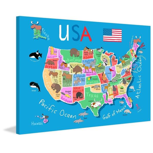 Blue Usa Map Painting Print On Wrapped Canvas Multi Color Overstock 27497054