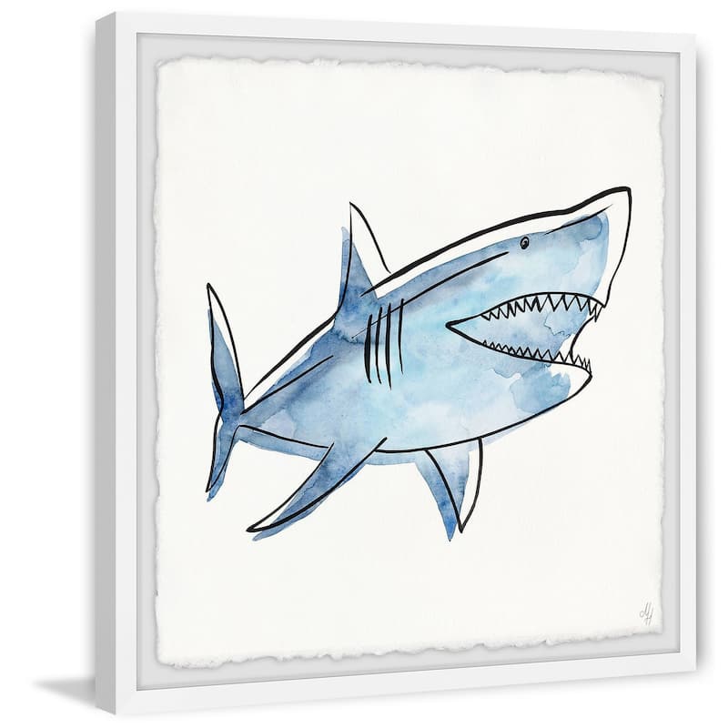 Big Blue Shark' Framed Painting Print - Multi-Color