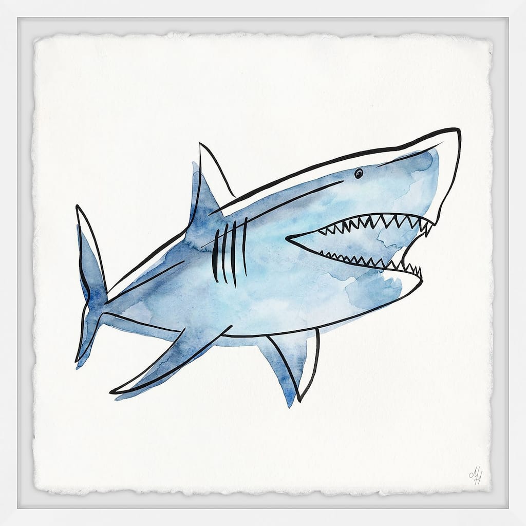 Big Blue Shark' Framed Painting Print - Multi-Color