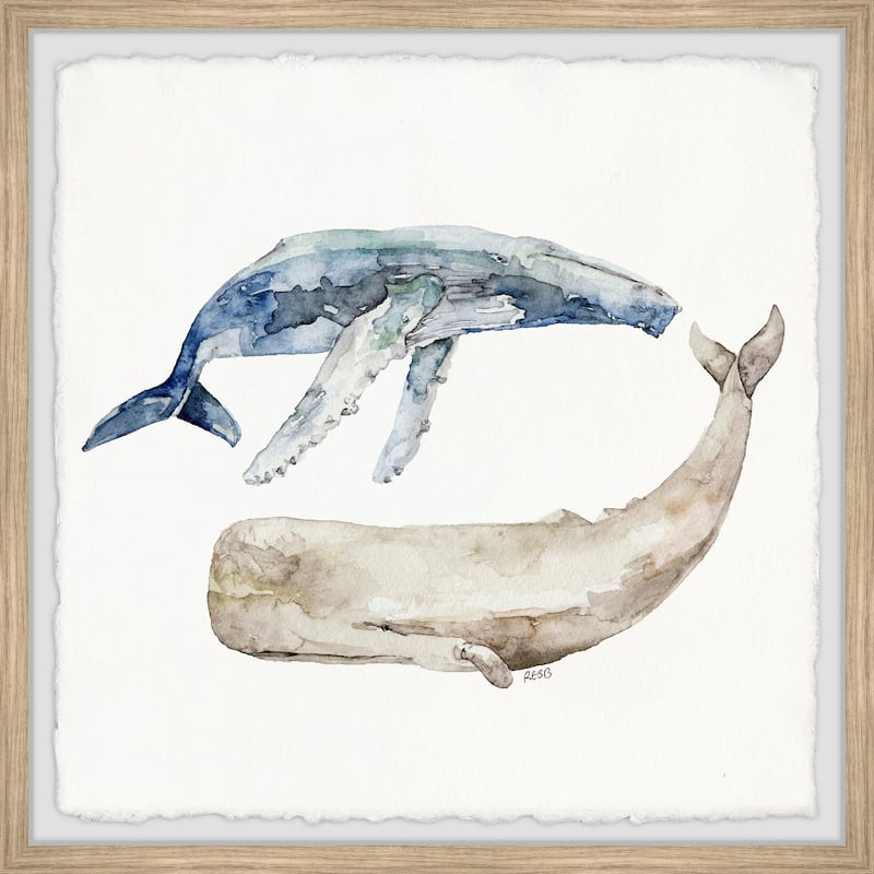 Whale Duo' Framed Painting Print - Multi-Color