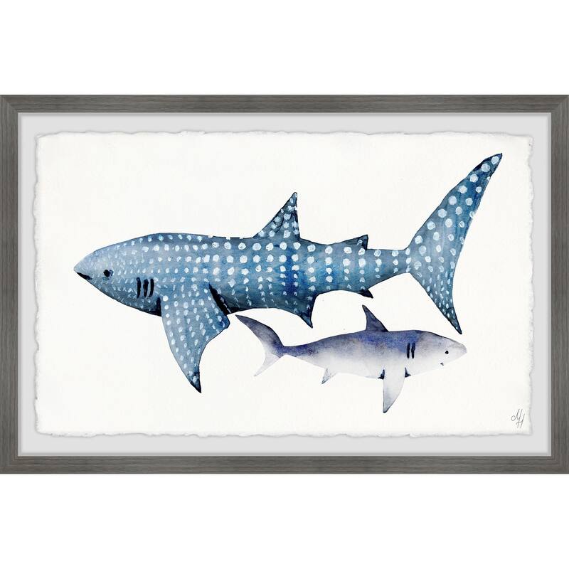 White Dotted Shark' Framed Painting Print - Multi-Color