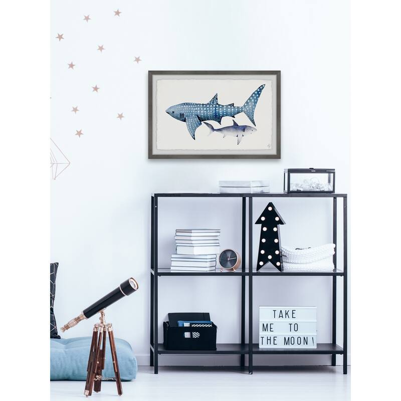 White Dotted Shark' Framed Painting Print - Multi-Color