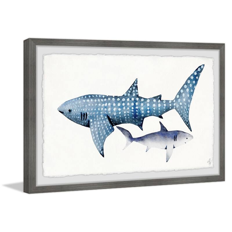 White Dotted Shark' Framed Painting Print - Multi-Color