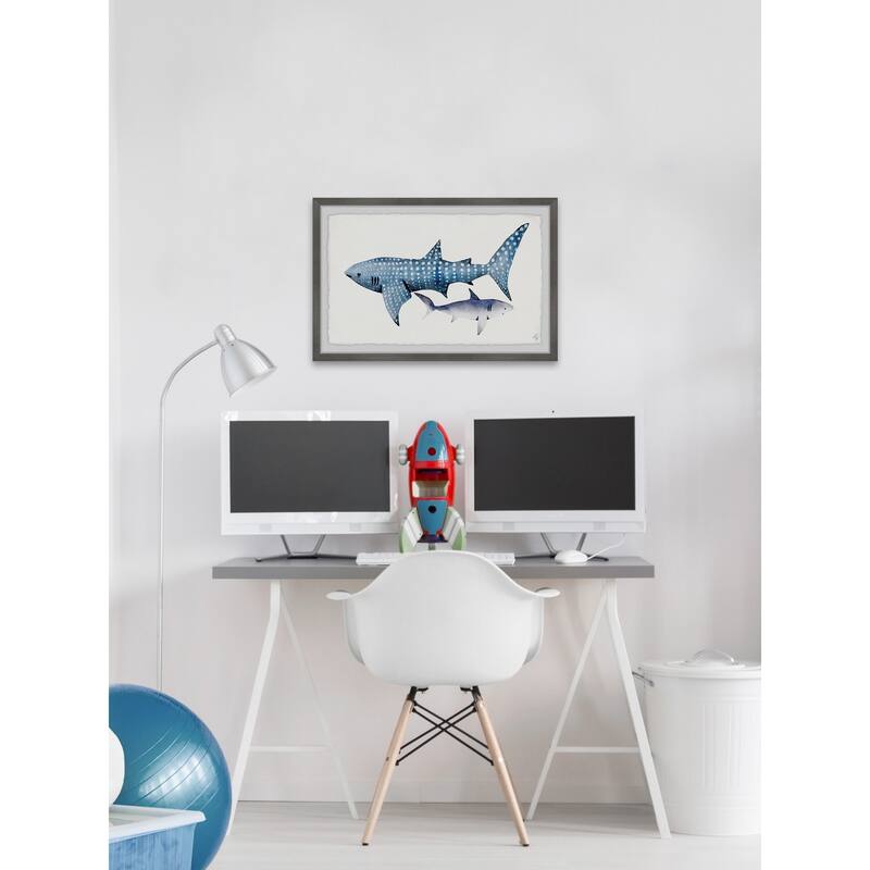 White Dotted Shark' Framed Painting Print - Multi-Color