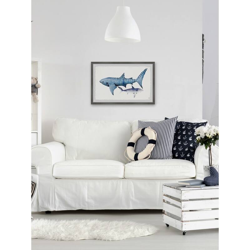 White Dotted Shark' Framed Painting Print - Multi-Color