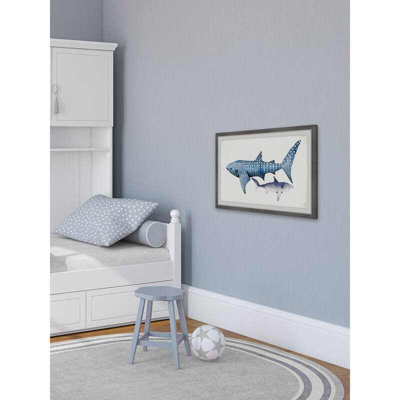 White Dotted Shark' Framed Painting Print - Multi-Color