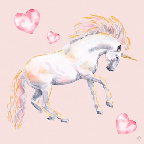 Marmont Hill - Handmade Pink Dancing Unicorn Print on Wrapped Canvas