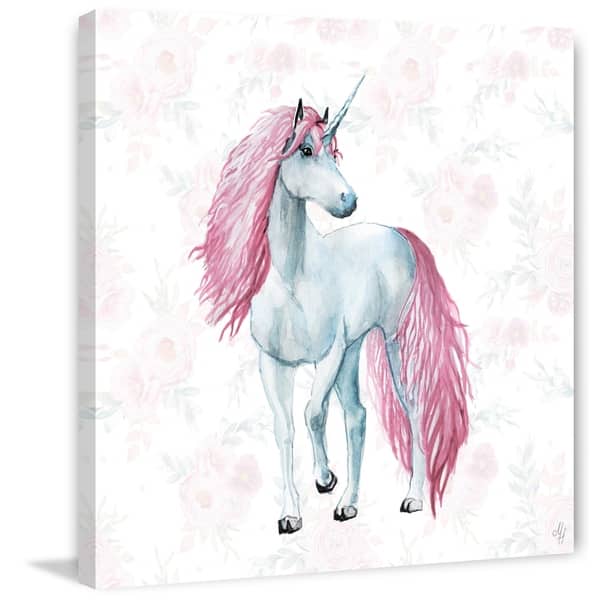 slide 1 of 7, Marmont Hill - Handmade Feminine Unicorn Print on Wrapped Canvas