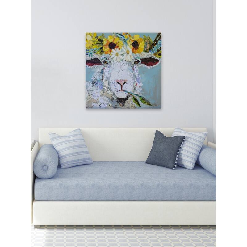 'Floral Sheep II' Painting Print on Wrapped Canvas - Multi-Color