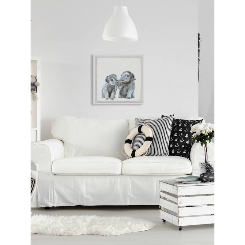 'Baby Elephants' Framed Painting Print - Multi-Color