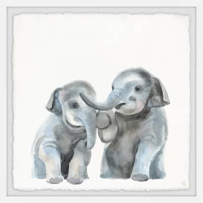 'Baby Elephants' Framed Painting Print - Multi-Color