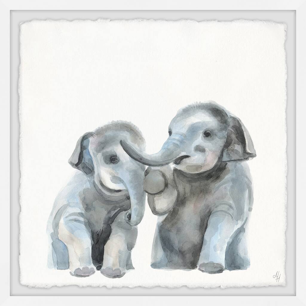 'Baby Elephants' Framed Painting Print - Multi-Color