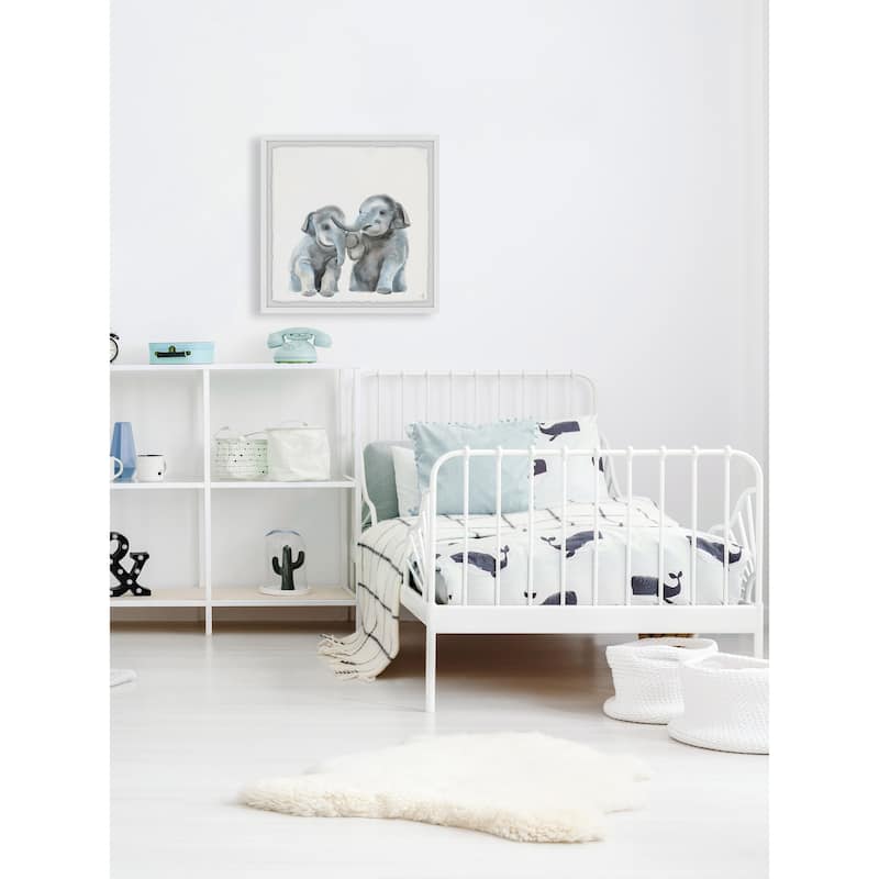 'Baby Elephants' Framed Painting Print - Multi-Color