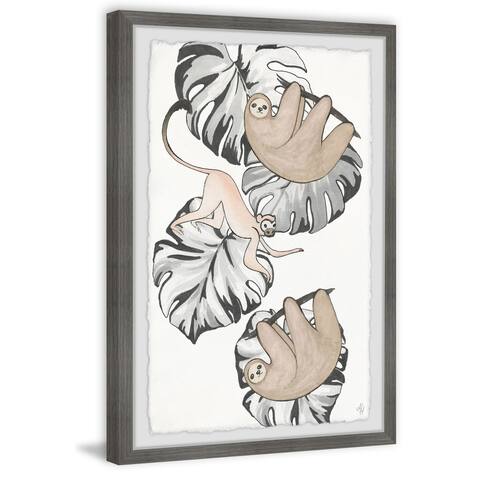 Marmont Hill - Handmade Monkey and Sloths Palms Framed Print