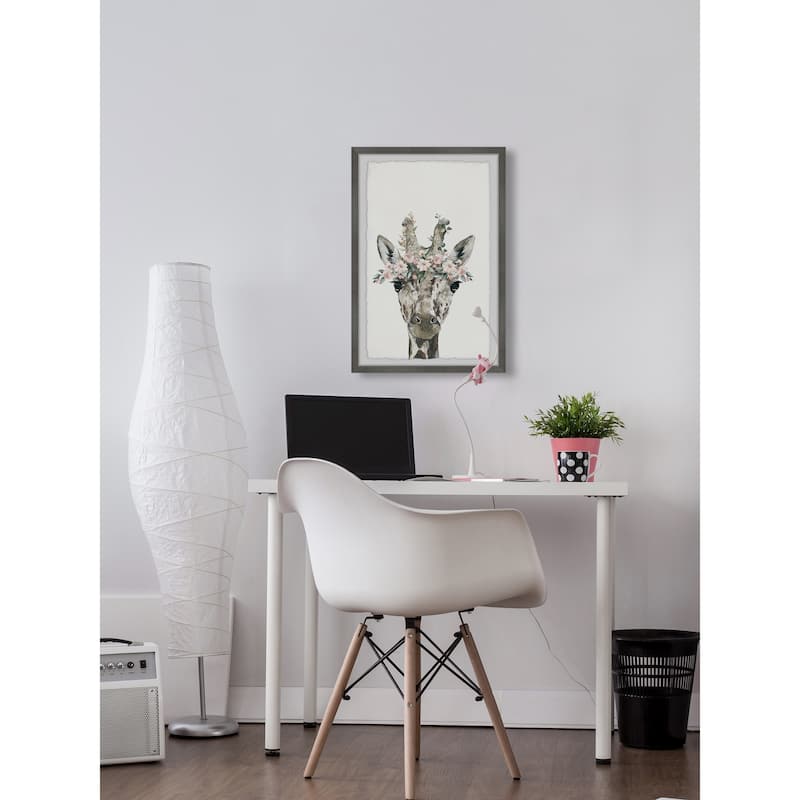 'Floral Crowned Giraffe' Framed Painting Print - Multi-Color