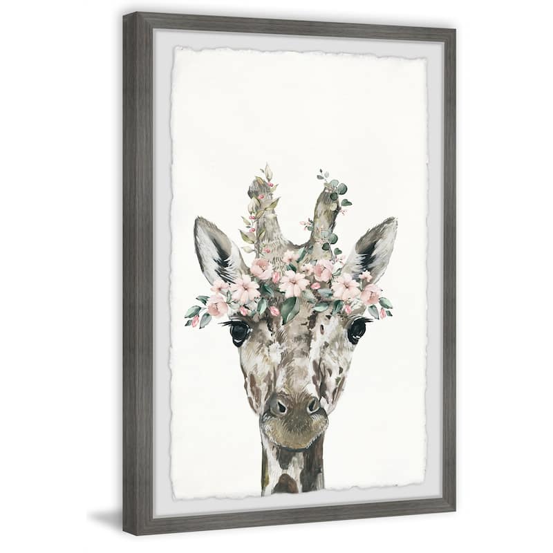 'Floral Crowned Giraffe' Framed Painting Print - Multi-Color