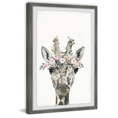 'Floral Crowned Giraffe' Framed Painting Print - Multi-Color