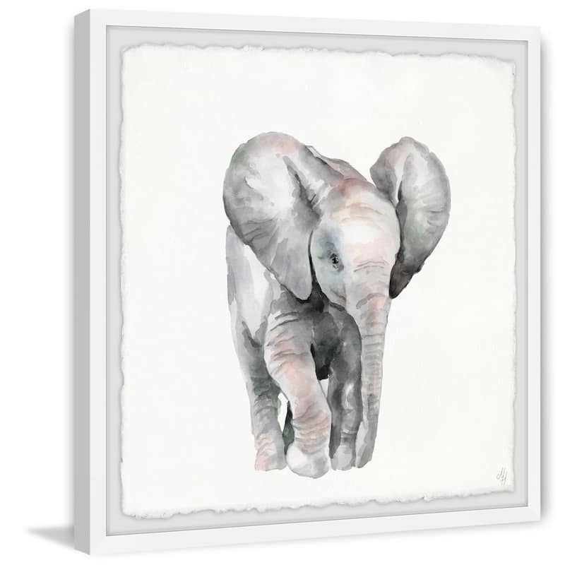 'Lonely Elephant' Framed Painting Print - Multi-Color