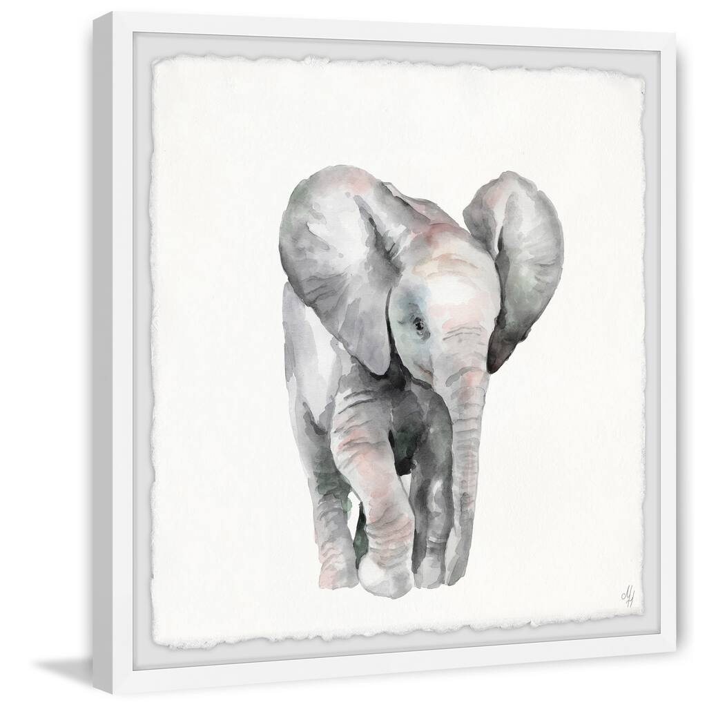 'Lonely Elephant' Framed Painting Print - Multi-Color