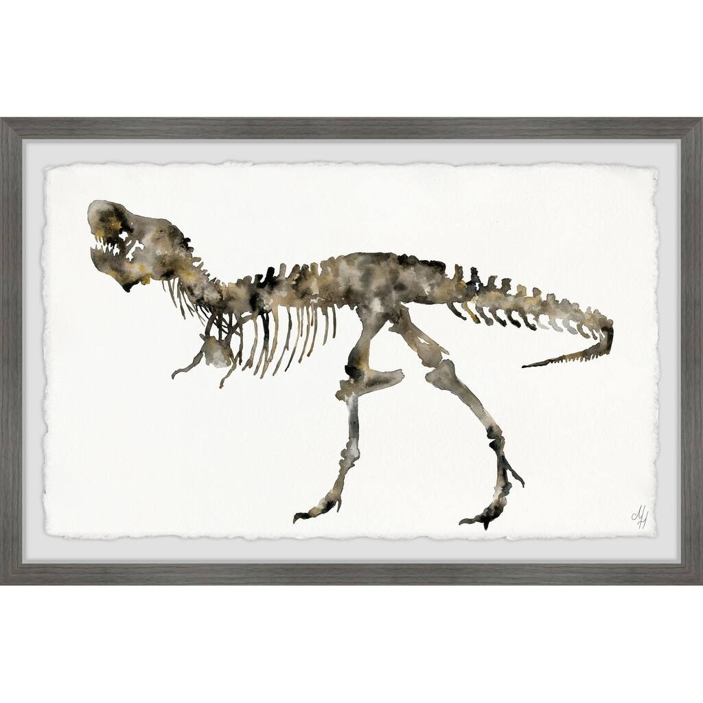 'T-Rex Fossil' Framed Painting Print - Multi-Color