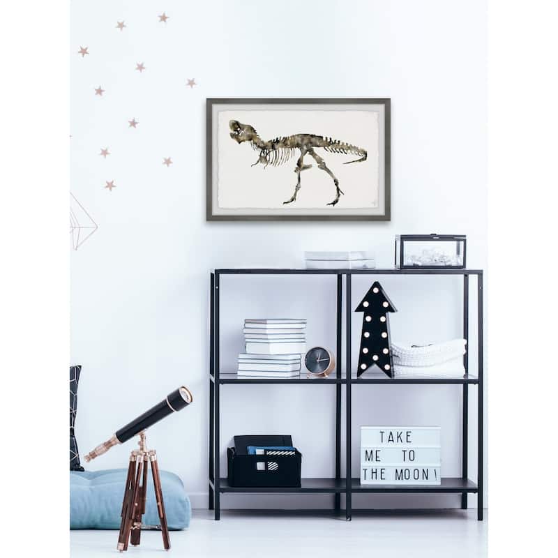 'T-Rex Fossil' Framed Painting Print - Multi-Color