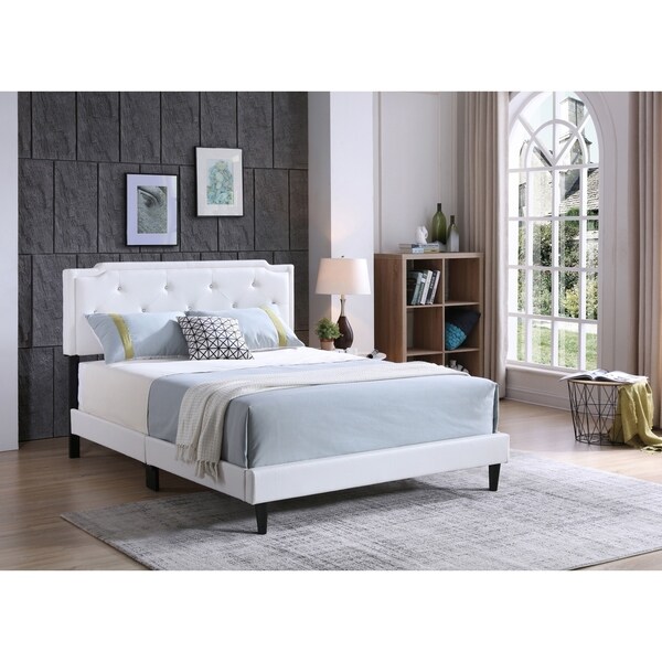 LYKE Home Delran White Faux Leather Queen Bed Overstock 27512035