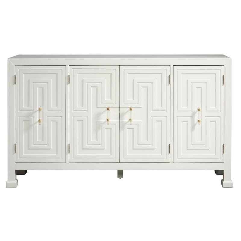 Modern Geometric White Finish Four Door Credenza Console Chest