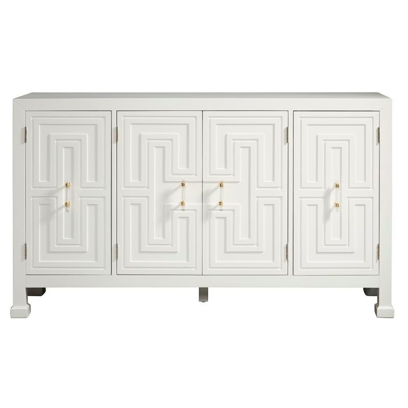 Shop Modern Geometric White Finish Four Door Credenza Console