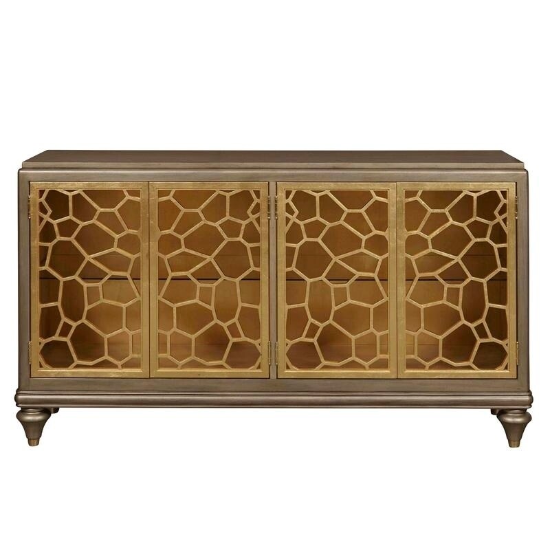 Modern Gold Leaf Finish Four Door Console Chest