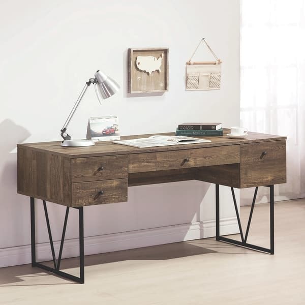 Shop Rustic Oak Mid Century Industrial Home Office Desk With