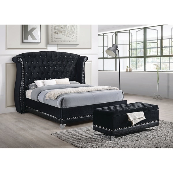 cheap black upholstered bed