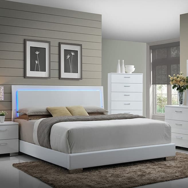 Strick & Bolton Nash Glossy White Panel Bed with LED Lights