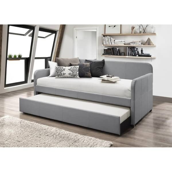 Porch & Den Anthony Upholstered Casual Daybed Set with Trundle - Grey - Twin