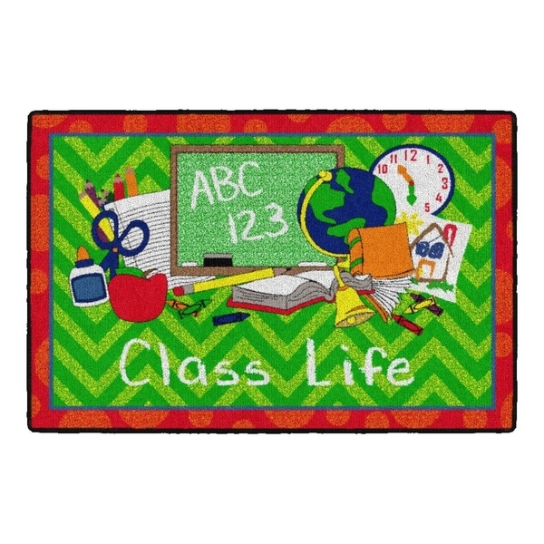Flagship Carpet Kids Nylon Class Life School Seating Rug, Green and Red - 3' x 2' - 3' x 2'