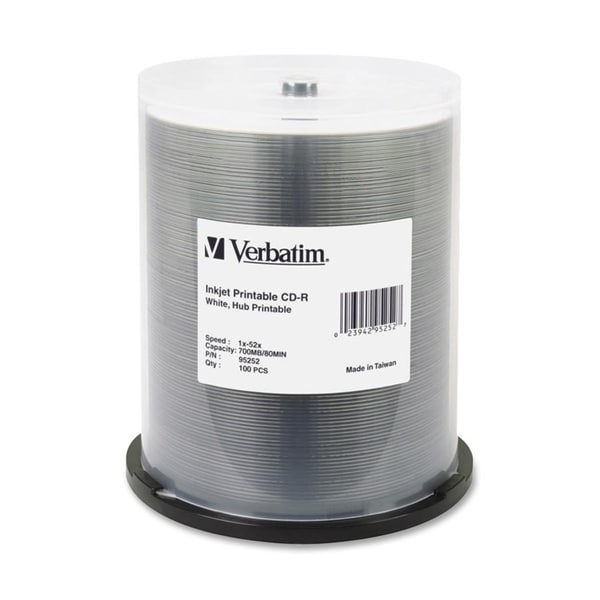 Verbatim CD R 700MB 52X White Inkjet Printable, Hub Printable   100pk