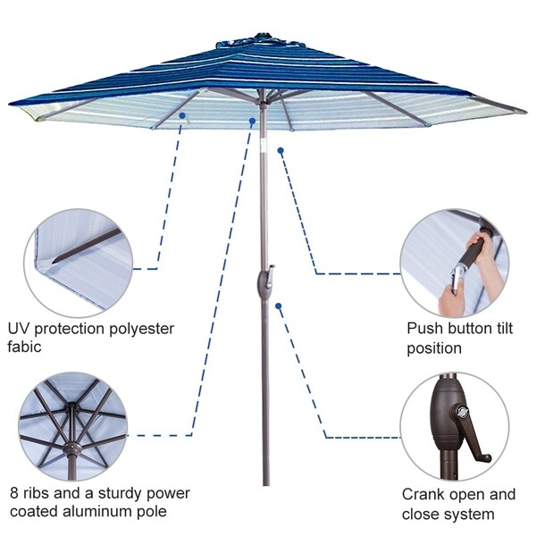 11ft Patio Umbrella Outdoor Market Umbrella With Push Button Tilt Crank 8 Ribs Home Garden Garden Patio Umbrellas