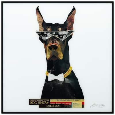 Doberman Pinscher Printed Glass Wall Art Black Anodized Aluminum Frame