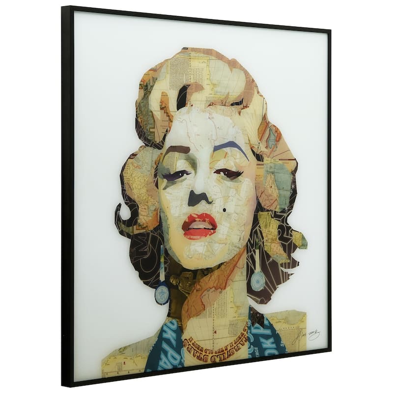 Marilyn Monroe Printed Glass Wall Art Black Anodized Aluminum Frame - White