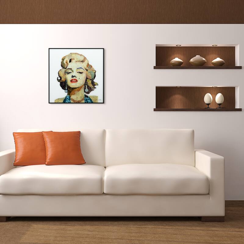 Marilyn Monroe Printed Glass Wall Art Black Anodized Aluminum Frame - White