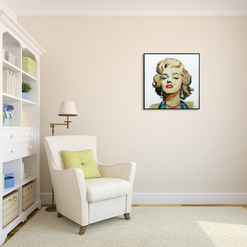 Marilyn Monroe Printed Glass Wall Art Black Anodized Aluminum Frame - White