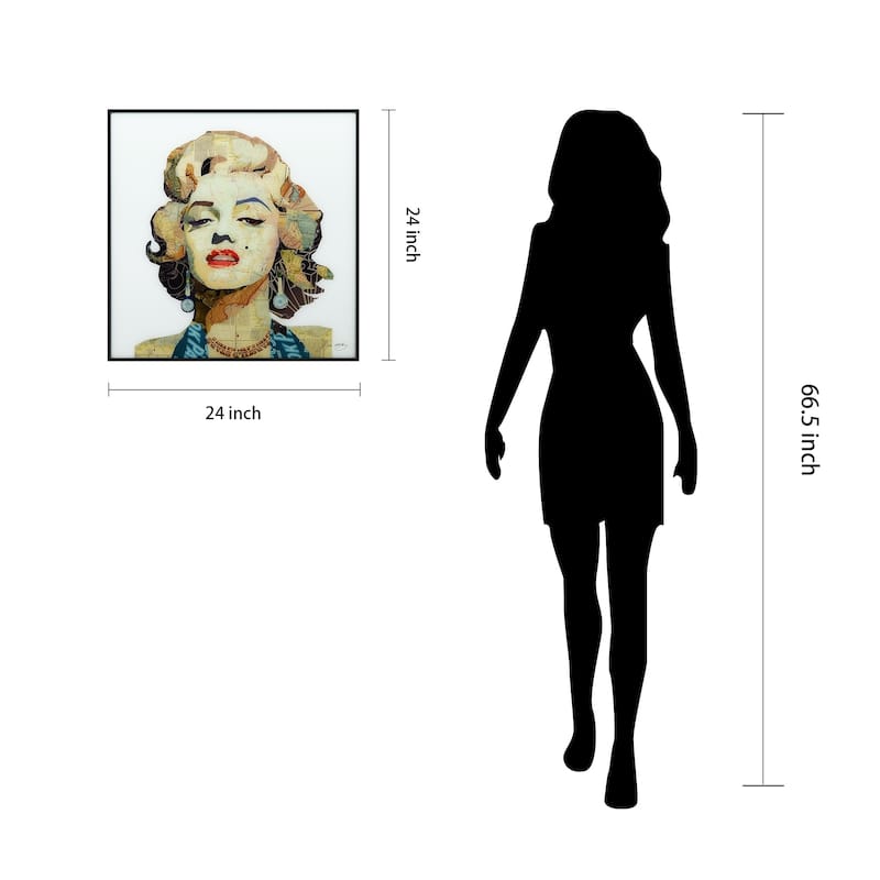 Marilyn Monroe Printed Glass Wall Art Black Anodized Aluminum Frame - White